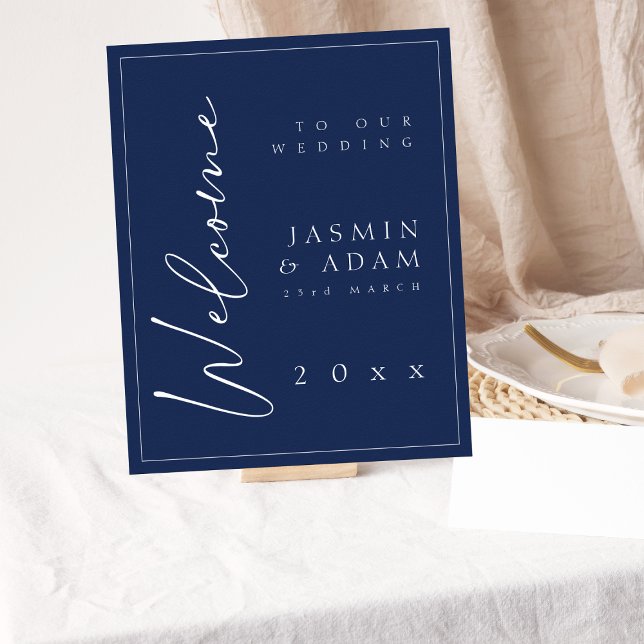 Minimal Navy Blue Elegant Wedding Welcome Sign (Creator Uploaded)