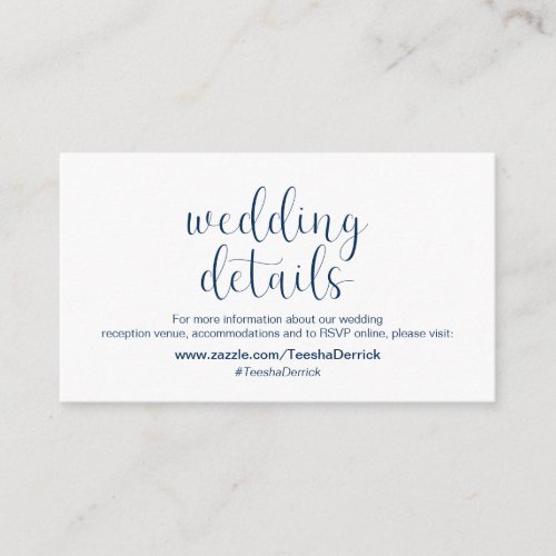 Minimal Navy blue font Wedding Details Enclosure Card
