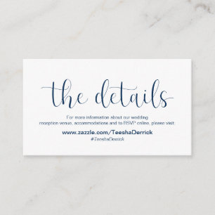 Minimal, Navy blue font, Wedding Details Enclosure Card