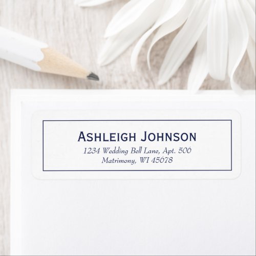 Minimal Navy Blue Frame Wedding Return Address Label