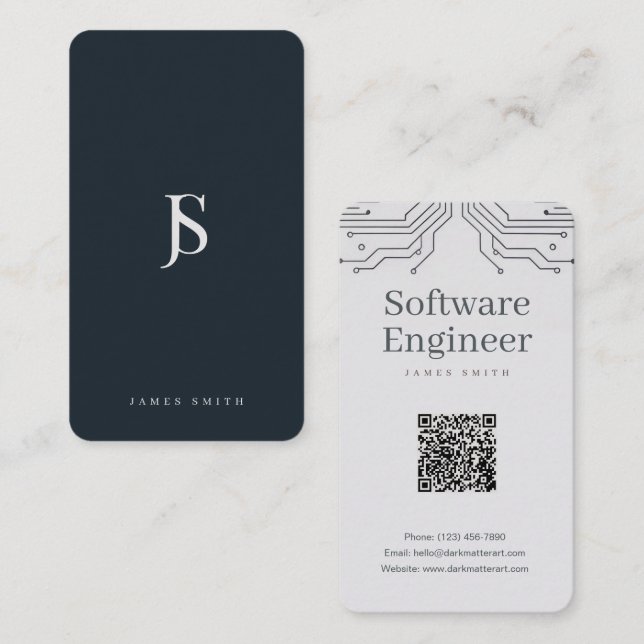 Minimal Navy Blue Geometric Software Engineer Business Card (Front/Back)