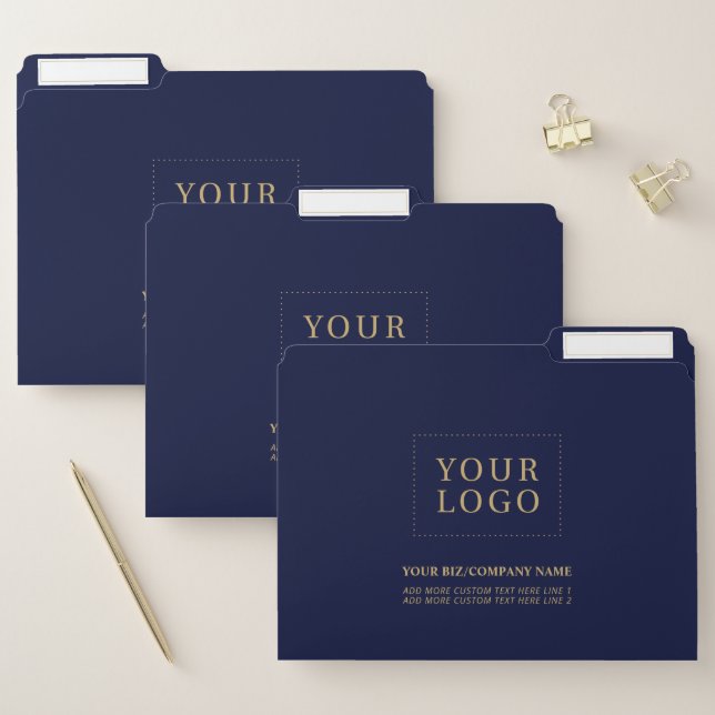 Minimal Navy Blue & Gold Business Logo Promotional File Folder (Set)