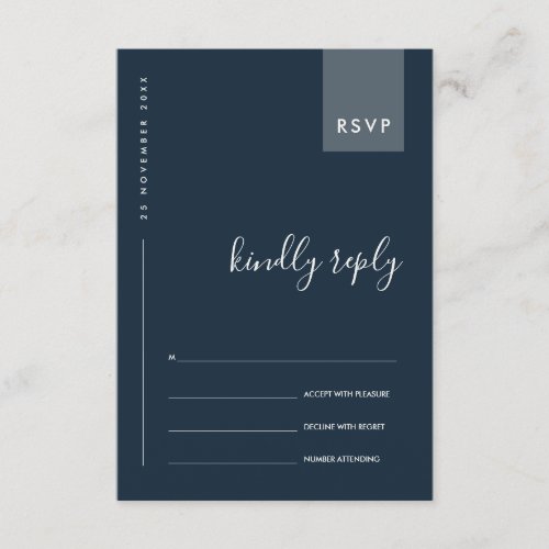 MINIMAL NAVY BLUE GREY TYPOGRAPHY WEDDING RSVP ENCLOSURE CARD