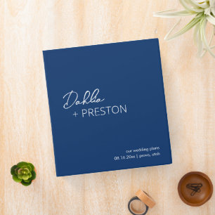 Minimal Navy Blue Modern Wedding 3 Ring Binder