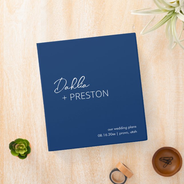 Minimal Navy Blue Modern Wedding 3 Ring Binder (In Situ)