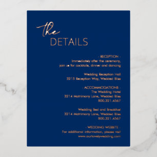 Minimal Navy Blue Modern Wedding Foil Enclosure Foil Invitation Postcard