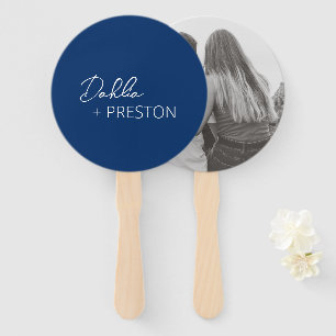 Minimal Navy Blue Modern Wedding Hand Fan