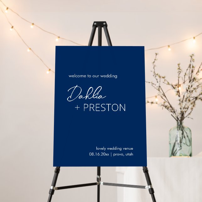 Minimal Navy Blue Modern Wedding Welcome Sign (In Situ (Stand))