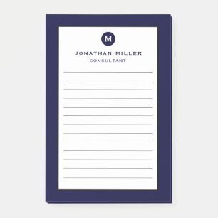 Minimal Navy Blue Monogram Lined Post-it Notes
