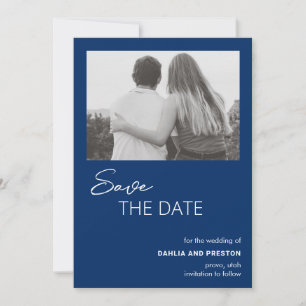 Minimal Navy Blue Photo Modern Wedding Save The Date