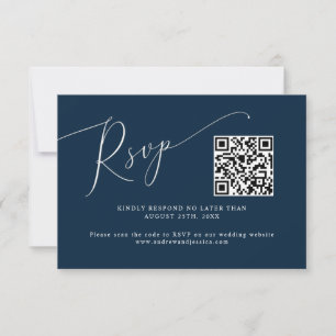 Minimal Navy Blue Wedding QR Code  RSVP Card