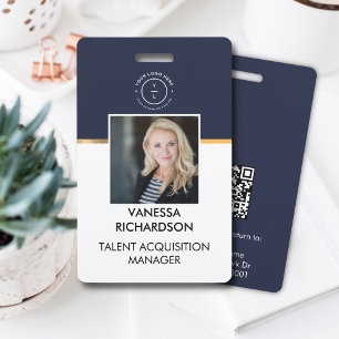 Minimal Navy Blue White Employee Photo ID Company Badge