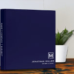 Minimal Navy Blue White Monogram 3 Ring Binder<br><div class="desc">Modern Minimalist Monogram Emblem Classic Block Typography Initial Name Custom White Text Navy Blue Background Home Office Work School Recipe 3 ring binder</div>