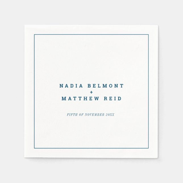 Minimal navy blue white simple outline wedding napkins (Front)