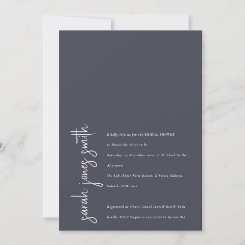 Minimal Navy Blush Black  Script Bridal Shower Invitation