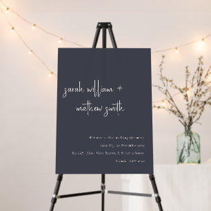Minimal Navy Blush Black Script Wedding Welcome Foam Board