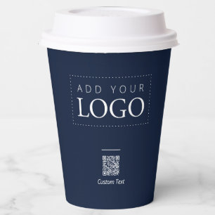 Minimal Navy Business Logo QR Code Promotional Paper Cups