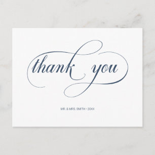 Minimal Navy Calligraphy Script Wedding Thank You Postcard