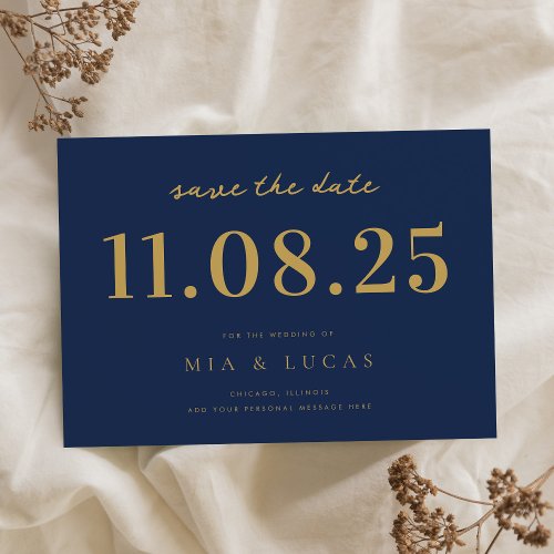 Minimal Navy Gold Chic Wedding Date Non_Photo Save The Date