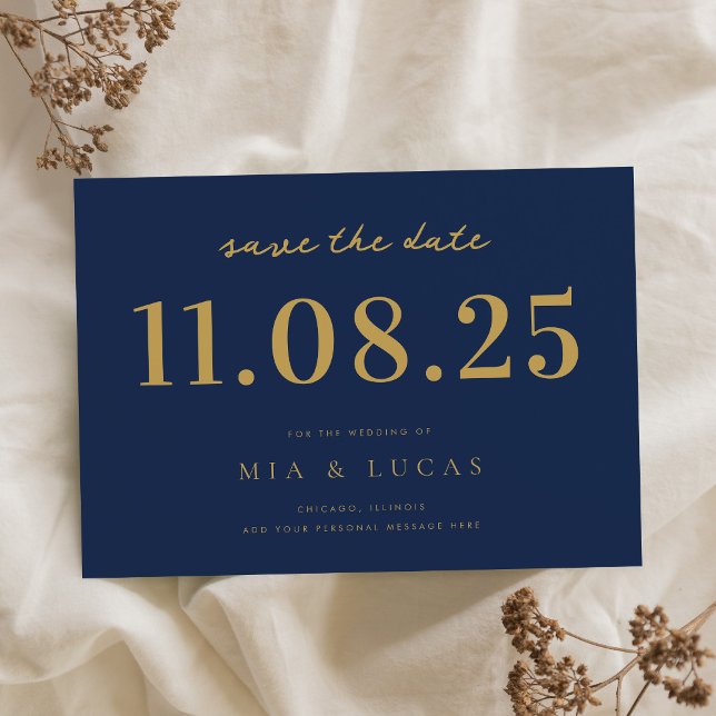 Minimal Navy Gold Chic Wedding Date Non-Photo Save The Date (Creator Uploaded)