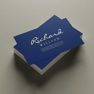 Minimal Navy & Gold Lawyer Accountant QR Code Foil Business Cards