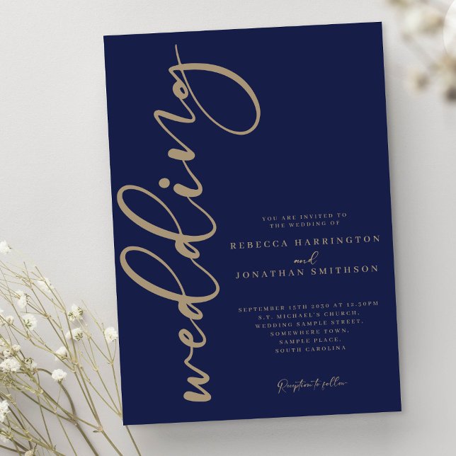 Minimal Navy Gold Wedding Invitation (Creator Uploaded)