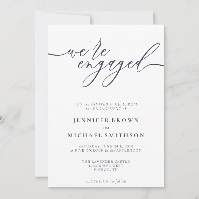 Minimal Navy Modern Engagement Invitation