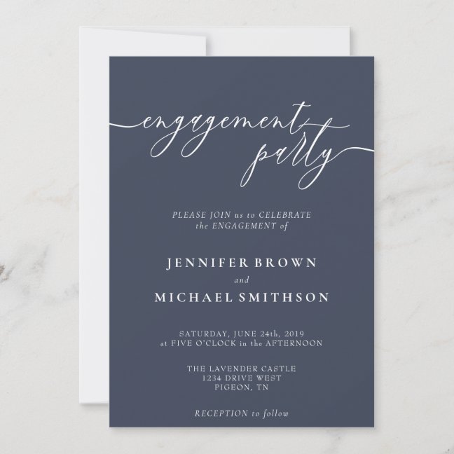 Minimal Navy Modern Engagement Party Invitation