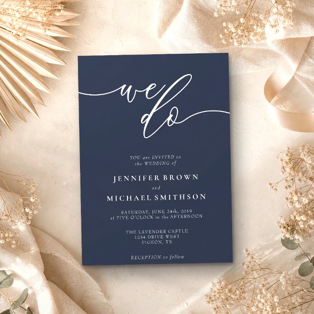 Minimal Navy Modern Signature Marriage We Do Invitation