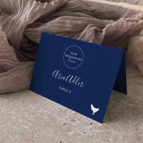 Minimal Navy Monogram Chicken Meal Place Cards
