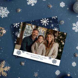 Minimal Navy Snowflake Accent Christmas Photo Holiday Card
