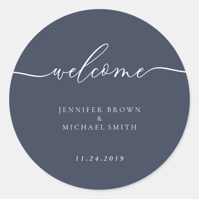 Minimal Navy Welcome Classic Round Sticker