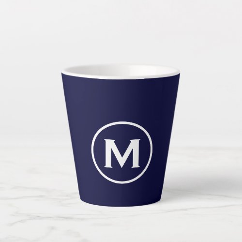 Minimal Navy White Classic Monogram Latte Mug