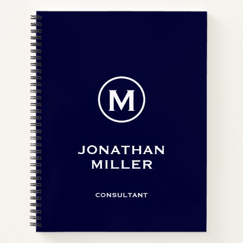 Minimal Navy White Classic Monogram Notebook