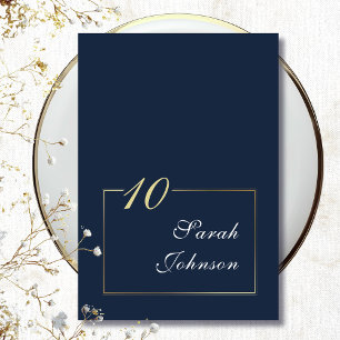 Minimal Navy White Gold Border Elegant Script Table Number