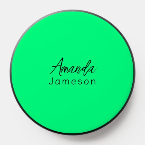 Minimal Neon Green Monogram Full Name PopSocket