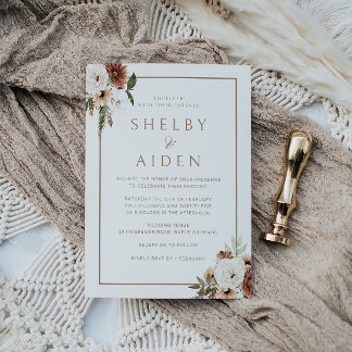 Minimal Neutral Beige Boho Floral Wedding  Invitation