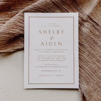 Minimal Neutral Beige Modern Wedding  Invitation
