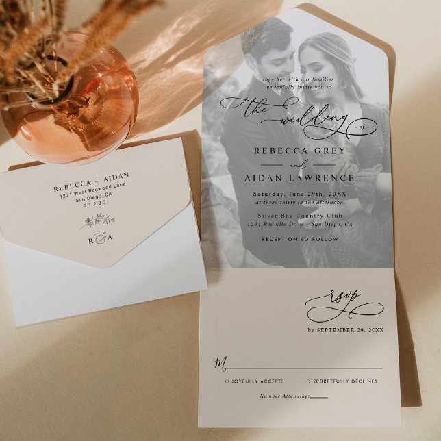 Minimal Neutral Boho Blush Photo Wedding All In One Invitation (Creator Uploaded)