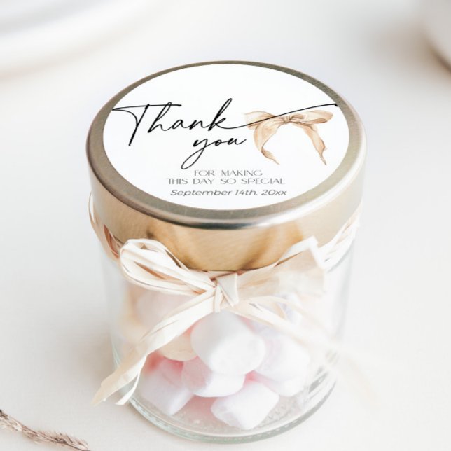 Minimal neutral bow beige Thank You Bridal Shower  Square Sticker (Creator Uploaded)