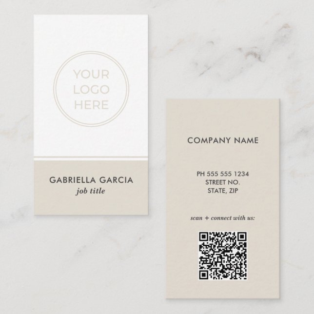 MInimal Neutral Business Logo QR Code Card (Front/Back)