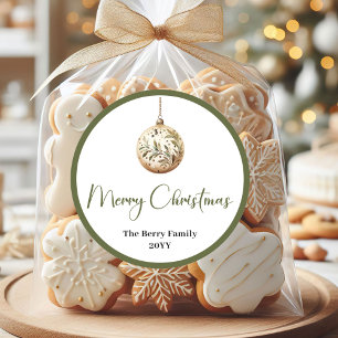 Minimal Neutral Christmas Custom Family Name Classic Round Sticker