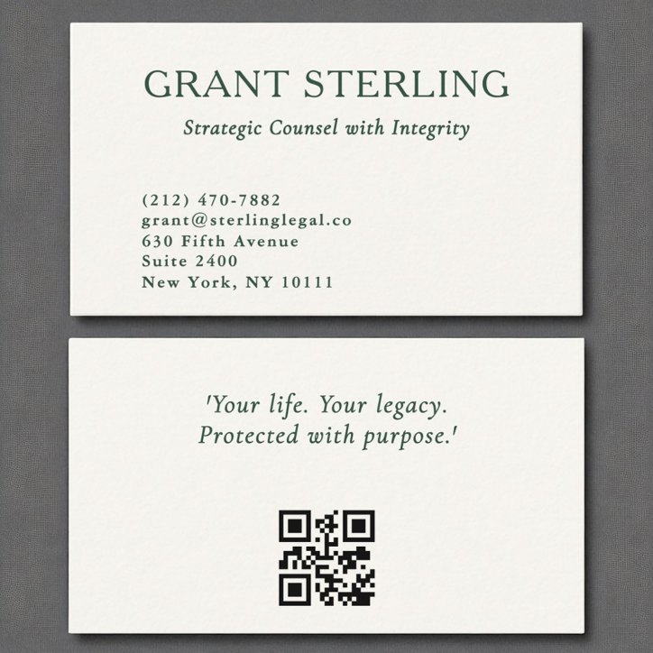 Minimal Neutral Emerald Green Legal QR Code Business Card