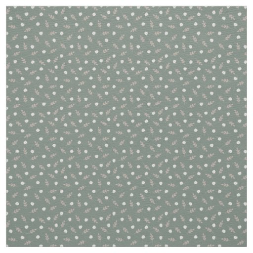 Minimal Neutral Floral White Daisies on Sage Green Fabric