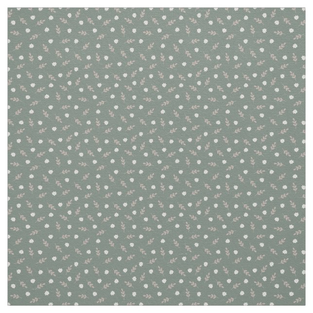 Minimal Neutral Floral White Daisies on Sage Green Fabric (Swatch)