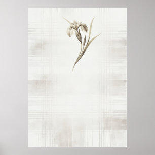 Minimal Neutral Iris Botanical Linen Art Poster
