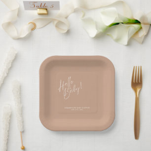 Minimal Neutral Modern Baby Shower Square Paper Plates