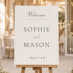 Minimal Neutral Stripe Wedding Welcome Sign