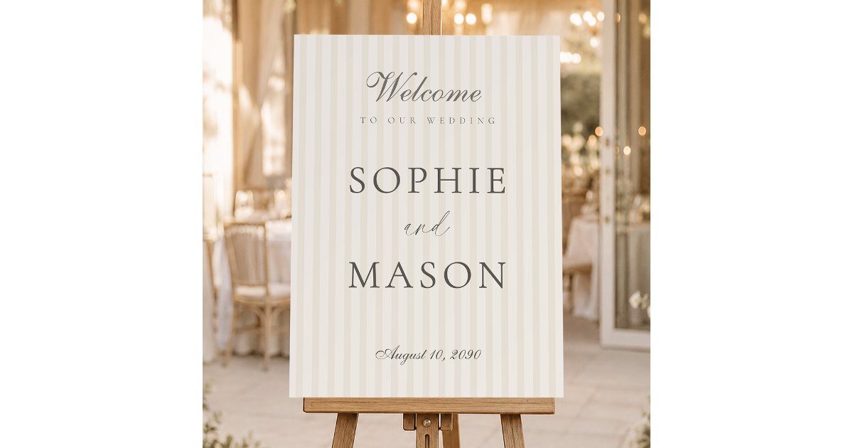 Minimal Neutral Stripe Wedding Welcome Sign | Zazzle