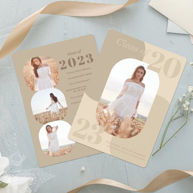 Minimal Neutral Tones Geometric Photo Graduation Invitation (Creator Uploaded)